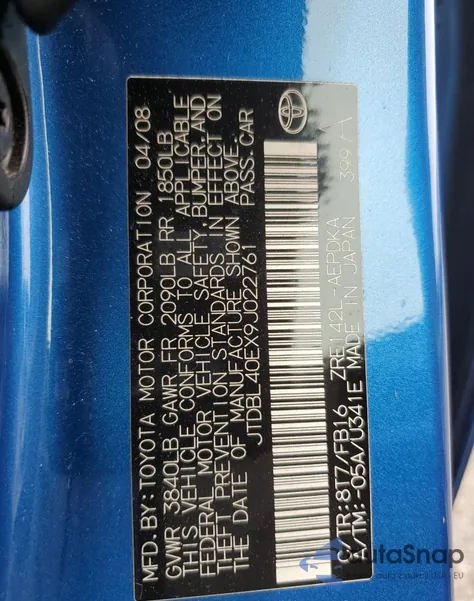 2009 Toyota Corolla Base из США, поврежденный, VIN JTDBL40EX9J022761